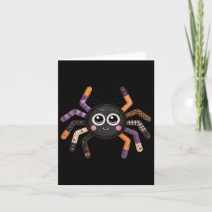 Cute Fuzzy Spider Preppy Floral Patchwork Hallowee Card