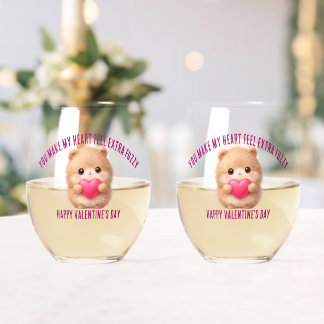 Cute Fuzzy Valentine Stemless Wine Glass