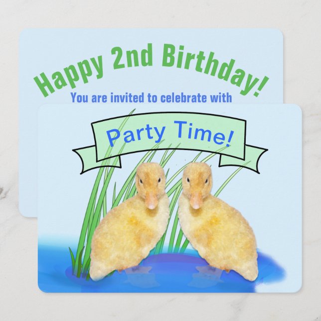 Cute Fuzzy Yellow Ducklings Children's Birthday Invitation (Front/Back)