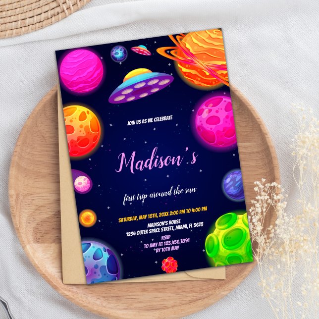 Cute Galaxy Theme for Girls Invitation (Pink Outer Space Birthday Invitations)