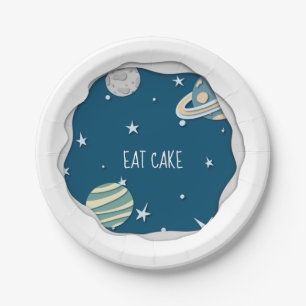 Cute Galaxy with Planets Happy Birthday Paper Plate