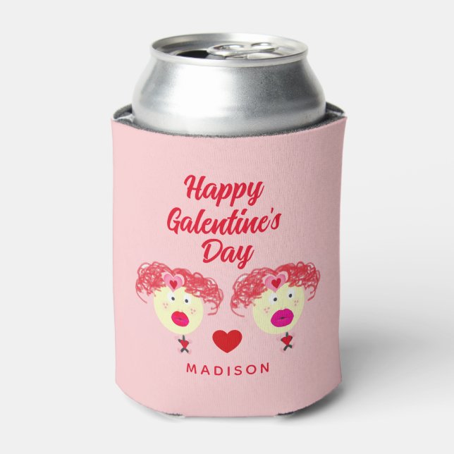 Cute Galentine's Day Best Friends Personalised Can Cooler (Can Front)