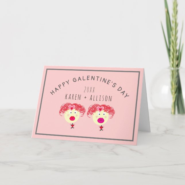 Cute Galentines Day Best Friends Personalised Holiday Card (Front)