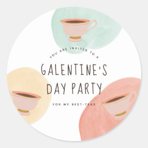 Cute Galentine's Day Best-Teas Party Classic Round Sticker