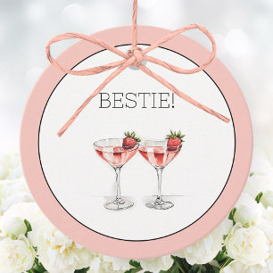 Cute Galentine's Day Bestie Watercolor Cocktails Favour Tags