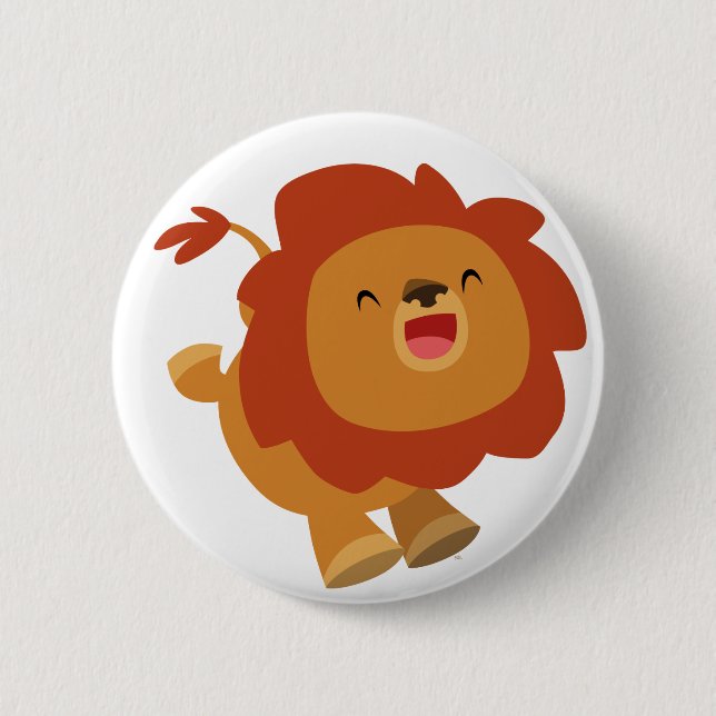 Cute Gamboling Cartoon Lion Button Badge (Front)