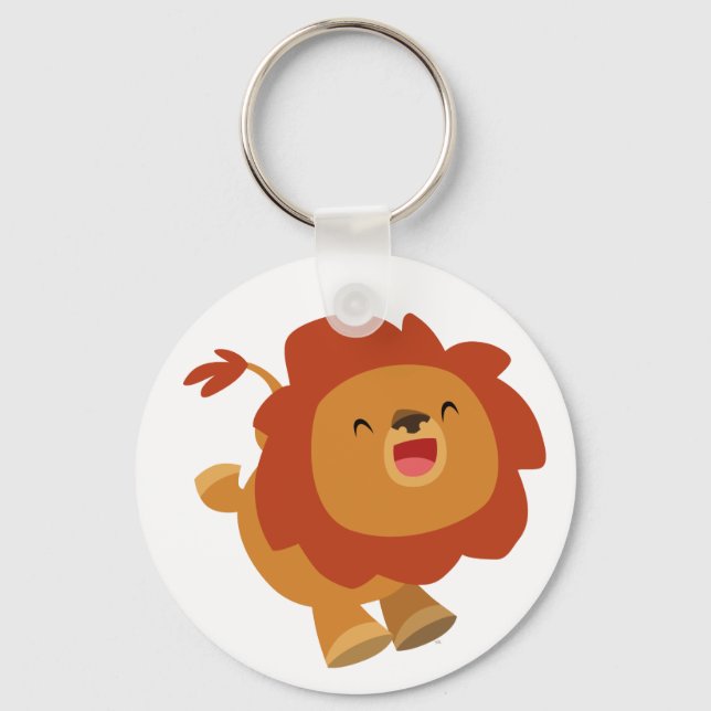 Cute Gamboling Cartoon Lion Keychain (Front)