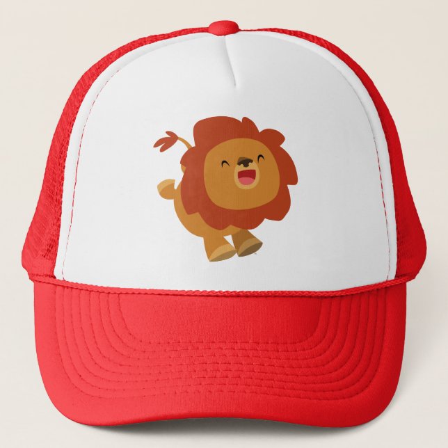 Cute Gamboling Cartoon Lion T-Shirt Trucker Hat (Front)