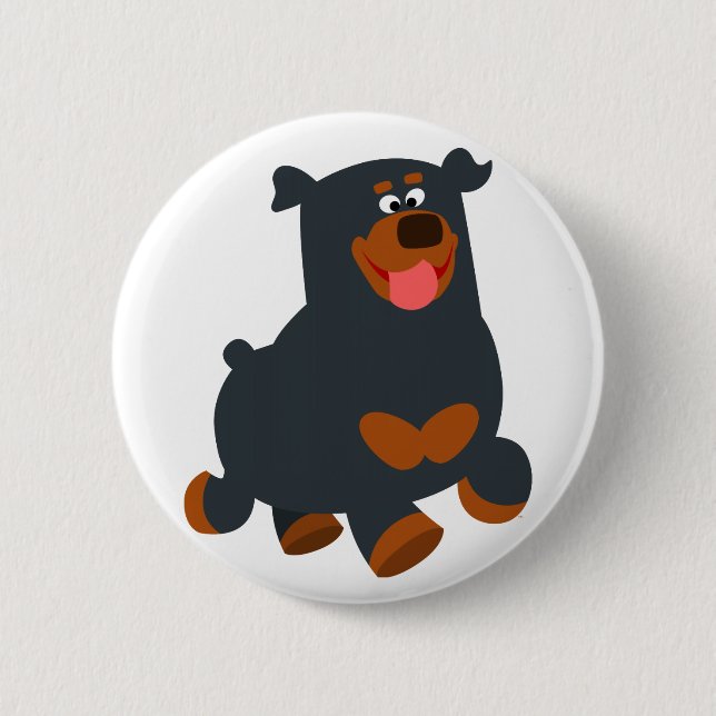 Cute Gamboling Cartoon Rottweiler Button Badge (Front)
