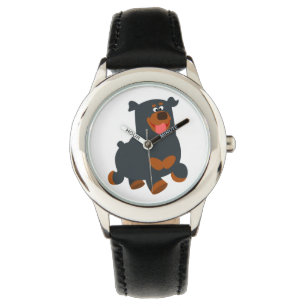 Cute Gamboling Cartoon Rottweiler Watch