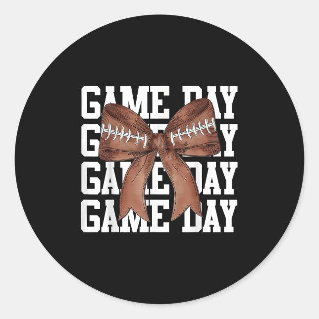 Cute Game Day Coquette Bow Football Lovers Mum Wom Classic Round Sticker (Front)