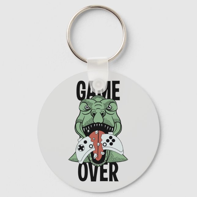 Cute Game Over T-Rex Dinosaur Video Gamers' Key Ring (Front)