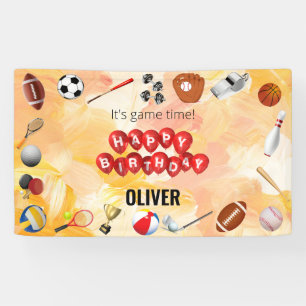 Cute Game Time Sports Balls Kids Birthday Welcome Banner