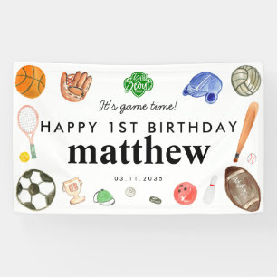 Cute Game Time Sports Balls Kids Birthday Welcome Banner