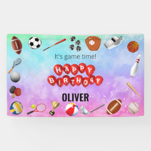 Cute Game Time Sports Balls Kids Birthday Welcome Banner