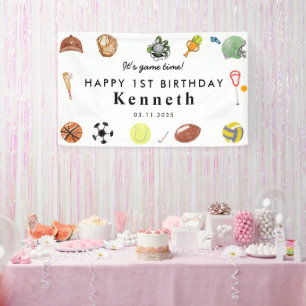 Cute Game Time Sports Balls Kids Birthday Welcome  Banner