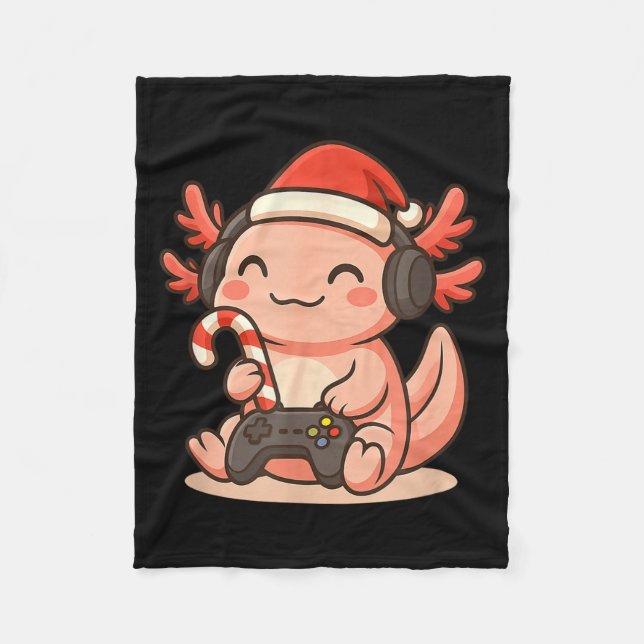 Cute Gamer Axolotl Christmas Design  Fleece Blanket (Front)