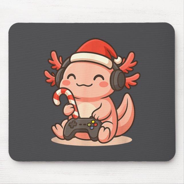 Cute Gamer Axolotl Christmas Design  Mouse Mat (Front)