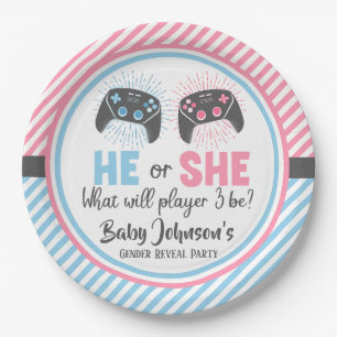 Cute Gamer Baby Gender Reveal Paper Plate