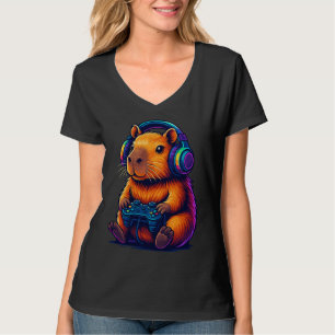 Cute Gamer Capybara — with Headset & Controller T-Shirt