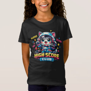 Cute Gamer Cat Astronaut – High Score Club Kawaii T-Shirt