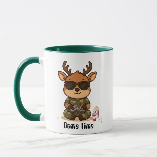 Cute Gamer Deer “Game Time” Accent Mug (Left)
