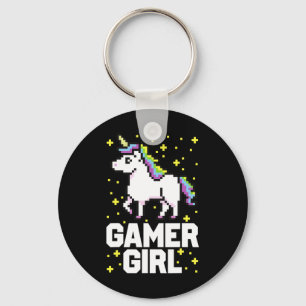 Cute Gamer Girl Galaxy Rainbow Unicorn Video Game Key Ring