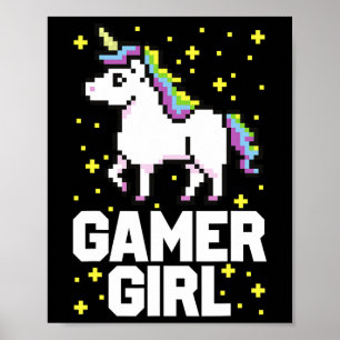 Cute Gamer Girl Galaxy Rainbow Unicorn Video Game  Poster