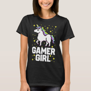 Cute Gamer Girl Galaxy Rainbow Unicorn Video Game T-Shirt