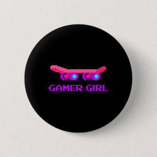 Cute Gamer Girl Gift 8-bit Skateboarding Video Gam 6 Cm Round Badge