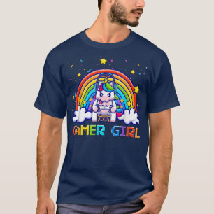 Cute Gamer Girl Gift Rainbow Unicorn Gaming Cool V T-Shirt