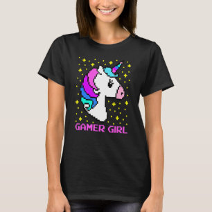 Cute Gamer Girl Rainbow Unicorn Gaming Cool Video T-Shirt