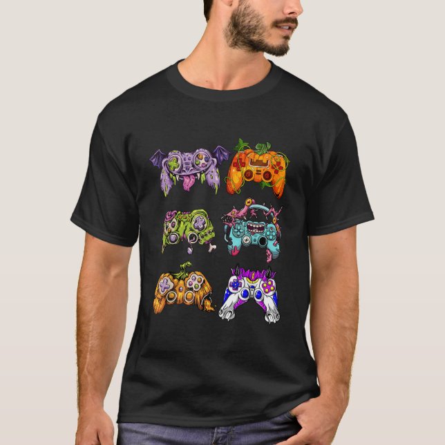 Cute Gamer Halloween Game Controller Skeleton Zomb T-Shirt (Front)