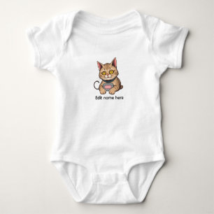 Cute Gamer Kitten Low Battery Illustration Baby Bodysuit