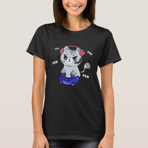 Cute Gaming Cat Salamander With Game Controller Vi T-Shirt