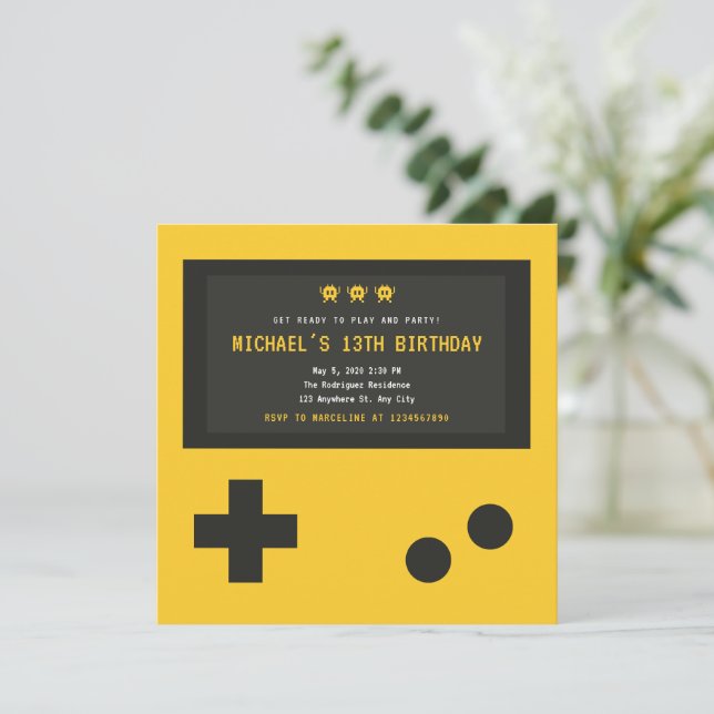Cute Gaming Console Style Kids Birthday  Invitation (Standing Front)