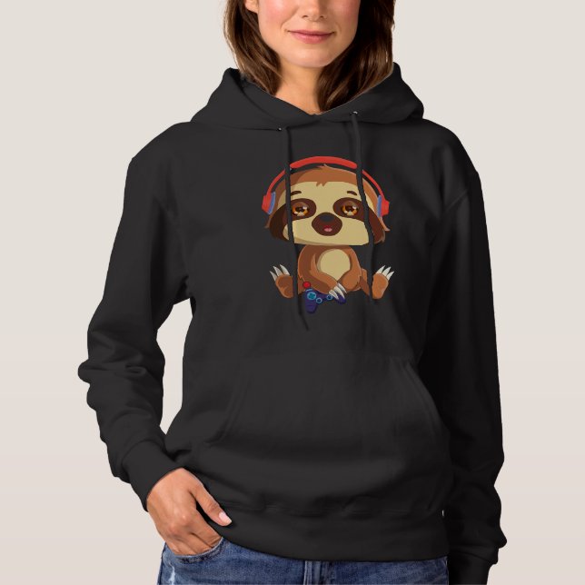 Cute Gaming Sloth Video Gamer Hoodie (Front)