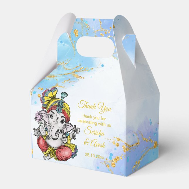 Cute Ganesha blue gold Indian wedding favours Favour Box (Front Side)