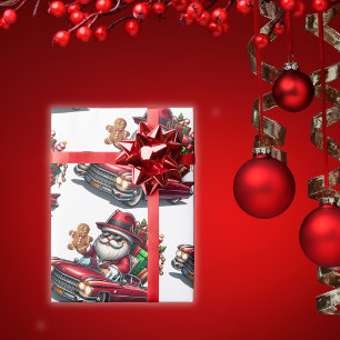 Cute Gangster Santa in Cadillac   Wrapping Paper