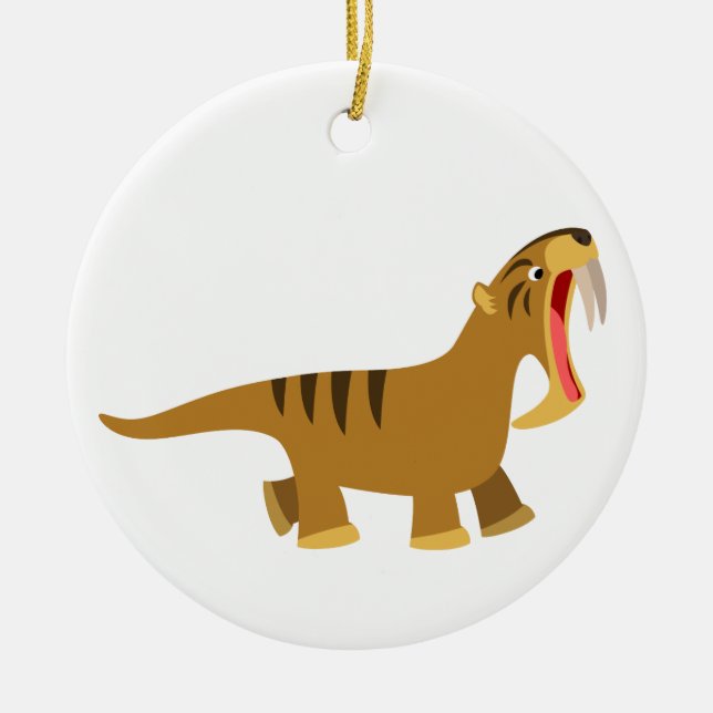 Cute Gaping Mouth Cartoon Thylacosmilus Ornament (Front)