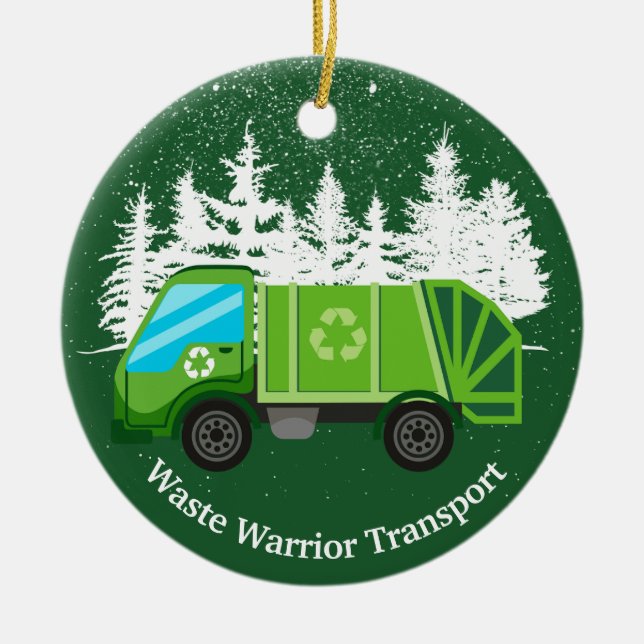 Cute Garbage Truck Green Christmas Ceramic Tree Decoration (Front)