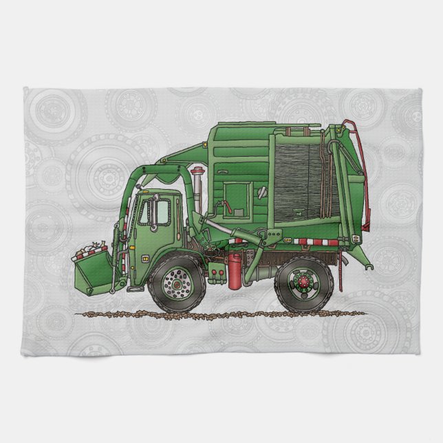 Cute Garbage Truck Trash Truck Tea Towel (Horizontal)