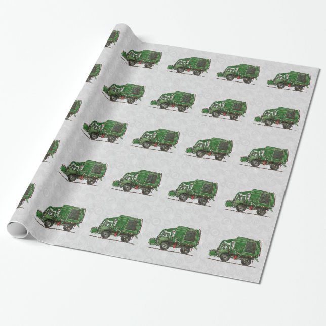 Cute Garbage Truck Trash Truck Wrapping Paper (Unrolled)