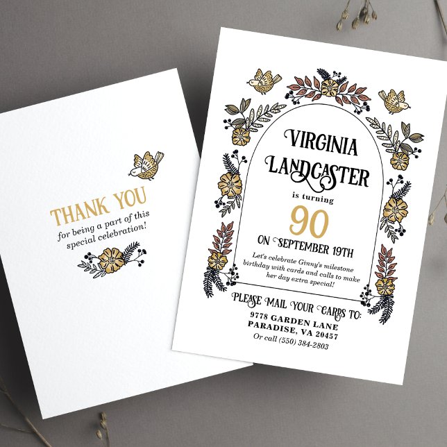 Cute Garden 90th Birthday Card Shower (Cute milestone birthday card shower invitation.)