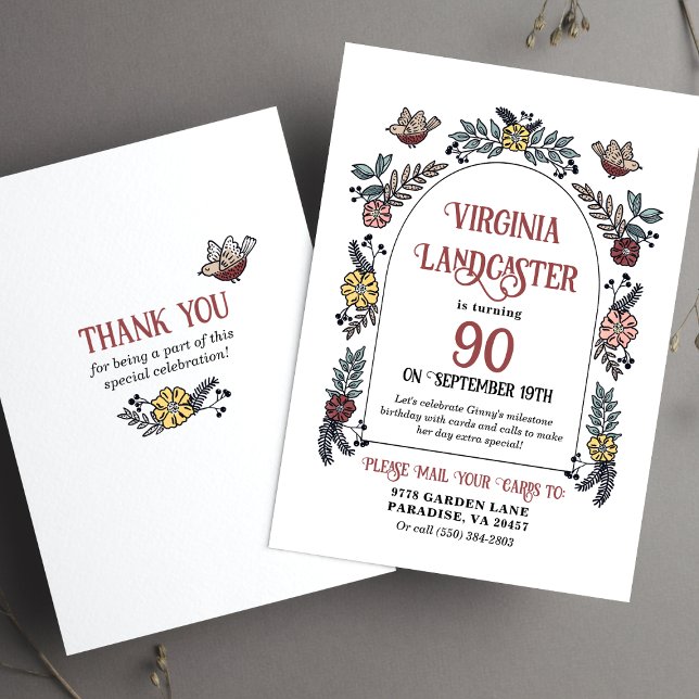 Cute Garden 90th Shower by Mail Birthday  Invitation (Card Shower milestone birthday card request invitation)