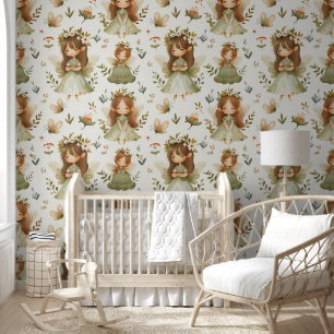 Cute Garden Fairies Butterfly Floral Nursery Wallpaper