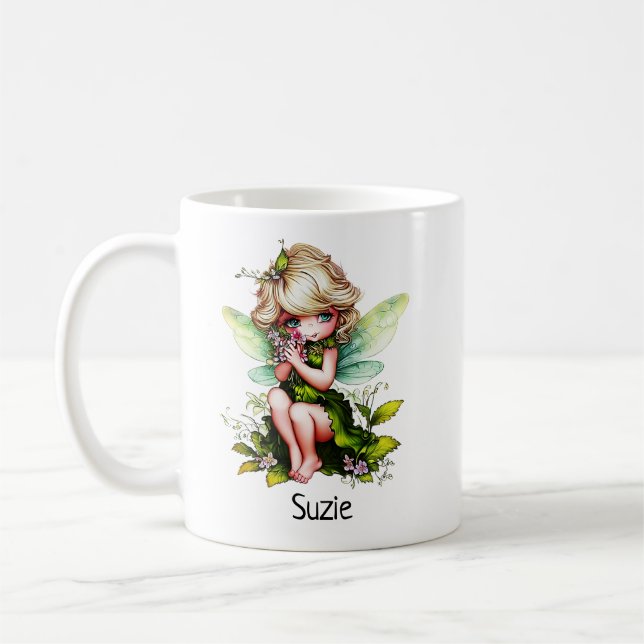 Cute Garden Fairy Custom Name Coffee Mug (Left)