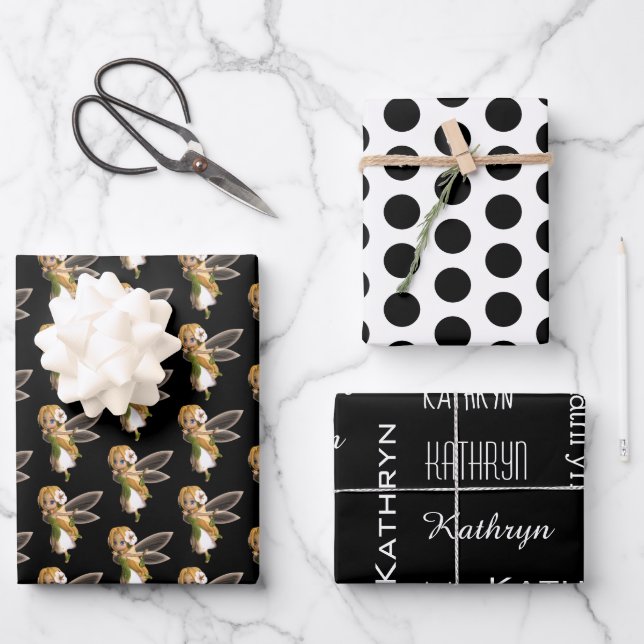 Cute Garden Fairy Wrapping Paper Sheet (Front)