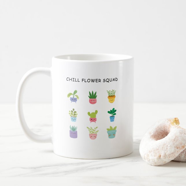 Cute Garden Flower Potted Characters Coffee Mug (With Donut)