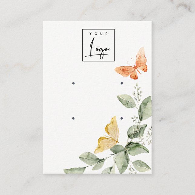 Cute Garden Foliage Butterflies 2 Earring Display Business Card (Front)